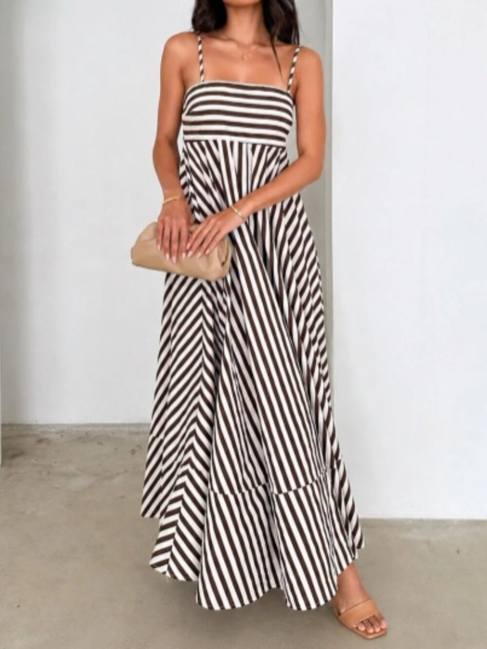 Commense Brown and White Striped Maxi Dress - Sz M